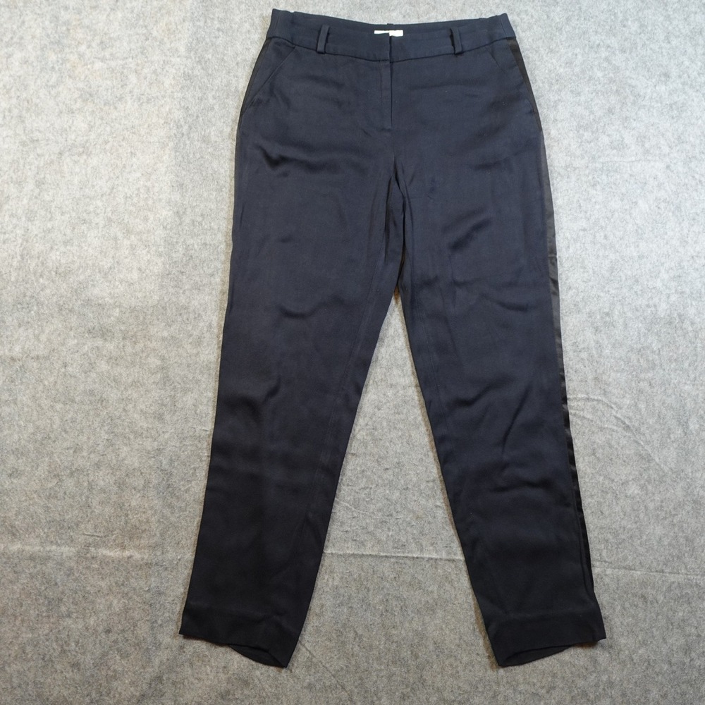 Kate‎ Spade Pants Womens 2 Navy Blue Black Stripe Tuxedo Satin Ankle Trouser